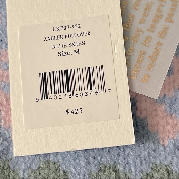 LoveShackFancy Zaheer Pullover Sweater Size M Knit Crew Neck Preppy Blue Skies - Picture 8 of 14